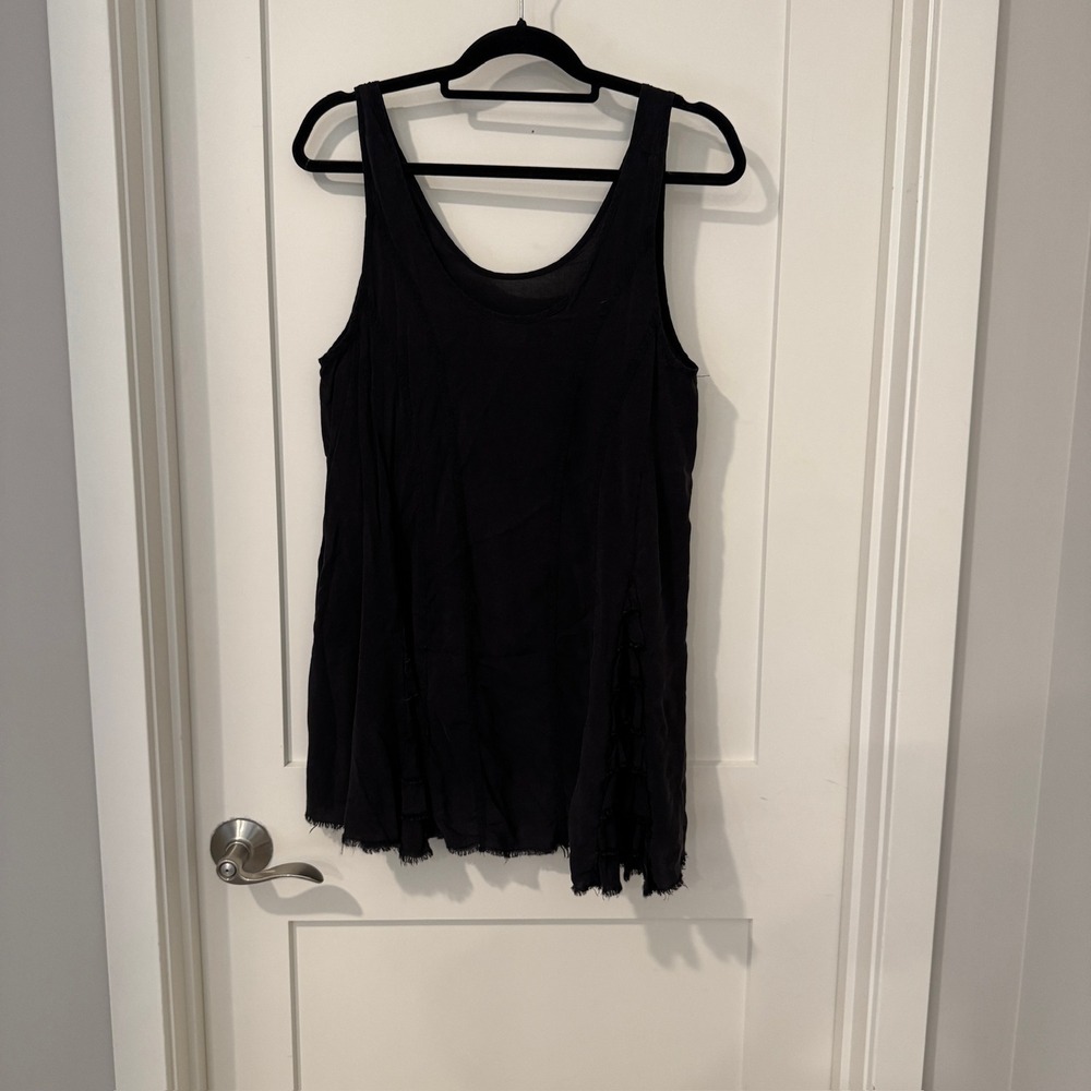 Intimately Free People Black Ruffle High Low Tank Top Boho Rayon Sleeveless Med
